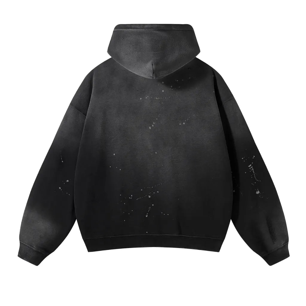 Baggy Vintage Wash Frayed Fleece Hoodie